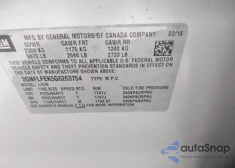 2016 Chevrolet Equinox Lt из США, поврежденный, VIN 2GNFLFEK5G6263754